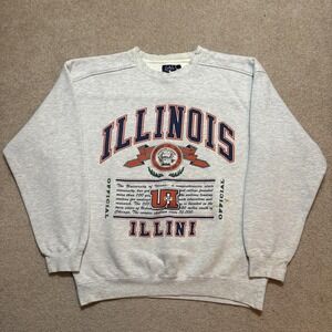 Vtg Illinois Fighting Illini Sweatshirt Mens Medium Gray NCAA Galt Crewneck 90s